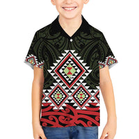 Kia Ora Aotearoa Family Matching Puletasi and Hawaiian Shirt 2025 Pasifika Maori Taniko Motifs LT14 Son's Shirt Black - Polynesian Pride