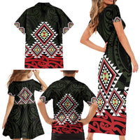 Kia Ora Aotearoa Family Matching Short Sleeve Bodycon Dress and Hawaiian Shirt 2025 Pasifika Maori Taniko Motifs LT14 - Polynesian Pride