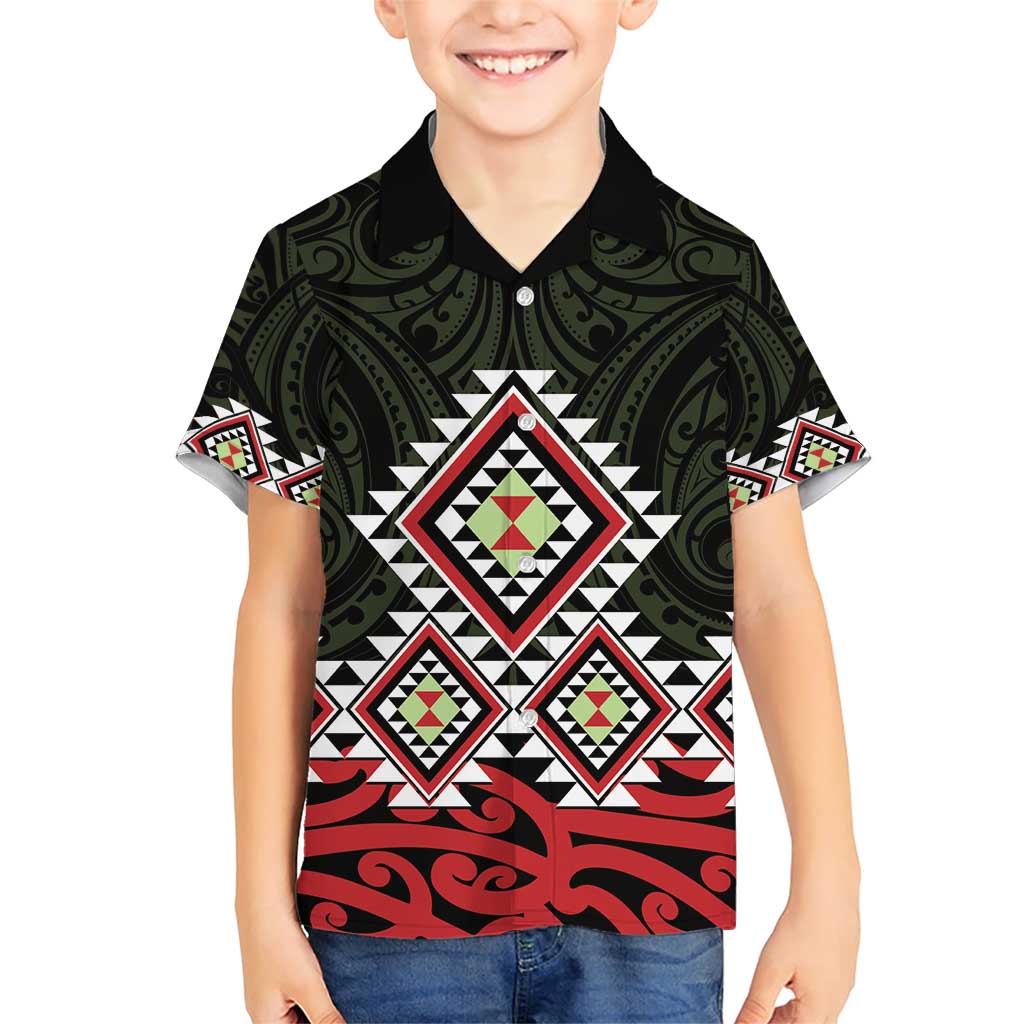Kia Ora Aotearoa Family Matching Short Sleeve Bodycon Dress and Hawaiian Shirt 2025 Pasifika Maori Taniko Motifs LT14 Son's Shirt Black - Polynesian Pride