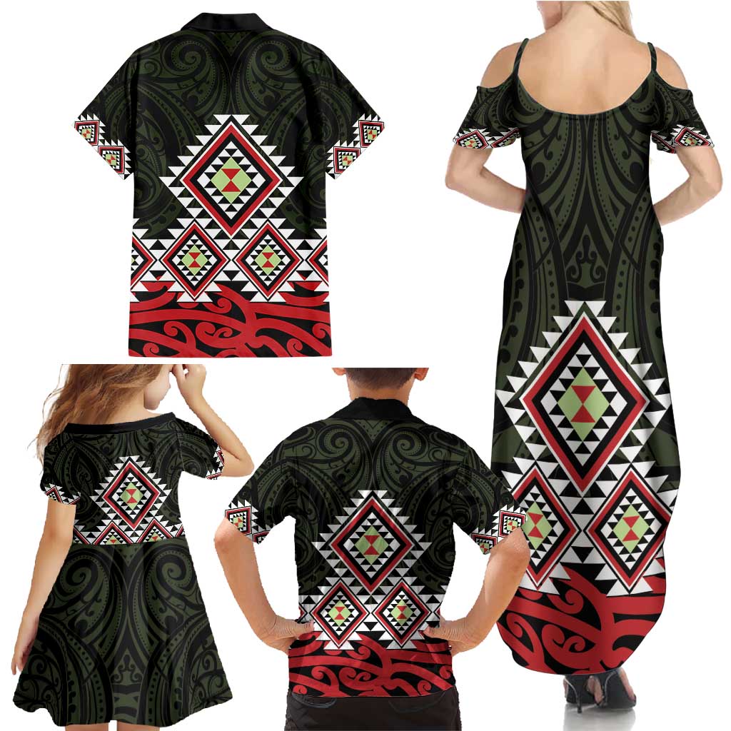 Kia Ora Aotearoa Family Matching Summer Maxi Dress and Hawaiian Shirt 2025 Pasifika Maori Taniko Motifs LT14 - Polynesian Pride