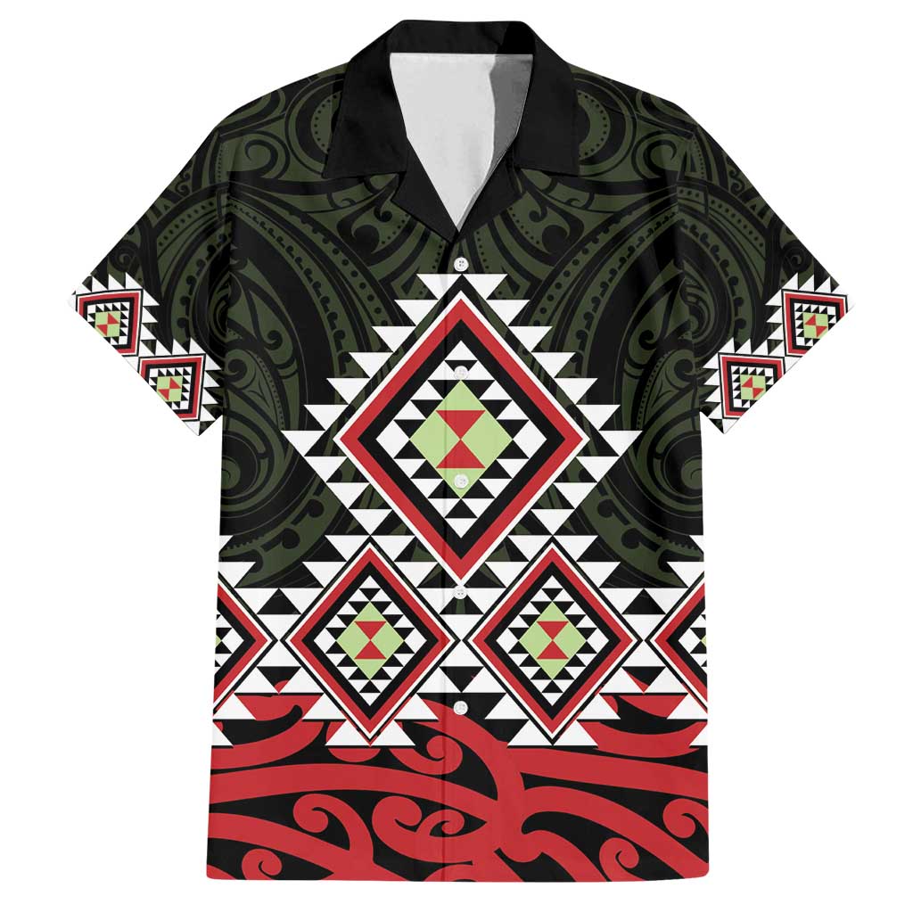 Kia Ora Aotearoa Family Matching Tank Maxi Dress and Hawaiian Shirt 2025 Pasifika Maori Taniko Motifs LT14 Dad's Shirt - Short Sleeve Black - Polynesian Pride