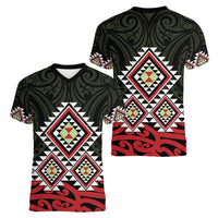 Kia Ora Aotearoa Women V-Neck T-Shirt 2025 Pasifika Maori Taniko Motifs