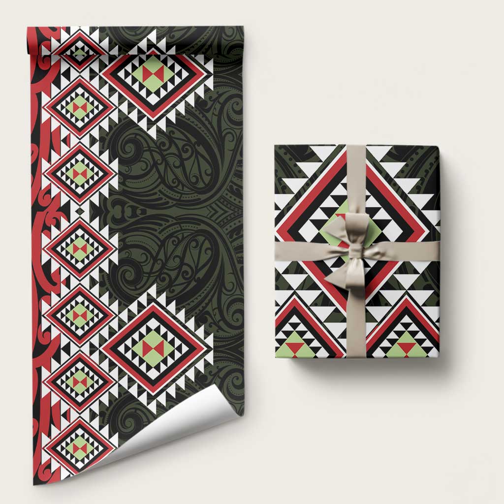 Kia Ora Aotearoa Wrapping Paper 2025 Pasifika Maori Taniko Motifs LT14 58" × 23" Black - Polynesian Pride