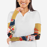 Japanese Geisha Koi Fish Arm Sleeves Cherry Blossoms Yellow Seigaiha Pattern - Polynesian Pride