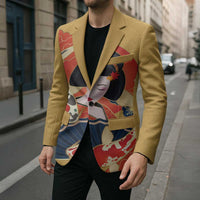 Japanese Geisha Koi Fish Blazer Cherry Blossoms Yellow Seigaiha Pattern - Polynesian Pride