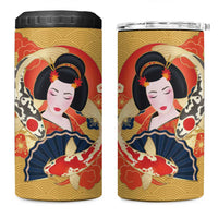 Japanese Geisha Koi Fish 4 in 1 Can Cooler Tumbler Cherry Blossoms Yellow Seigaiha Pattern - Polynesian Pride