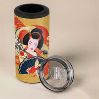 Japanese Geisha Koi Fish 4 in 1 Can Cooler Tumbler Cherry Blossoms Yellow Seigaiha Pattern - Polynesian Pride