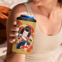 Japanese Geisha Koi Fish 4 in 1 Can Cooler Tumbler Cherry Blossoms Yellow Seigaiha Pattern - Polynesian Pride