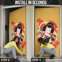 Japanese Geisha Koi Fish Door Cover Cherry Blossoms Yellow Seigaiha Pattern - Polynesian Pride