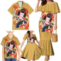 Japanese Geisha Koi Fish Family Matching Mermaid Dress and Hawaiian Shirt Cherry Blossoms Yellow Seigaiha Pattern LT14 - Polynesian Pride