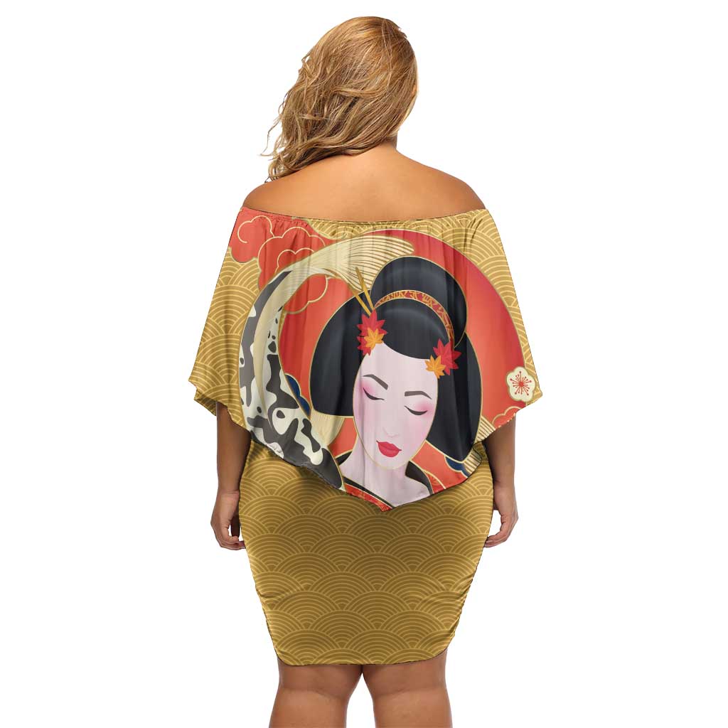 Japanese Geisha Koi Fish Family Matching Off Shoulder Short Dress and Hawaiian Shirt Cherry Blossoms Yellow Seigaiha Pattern LT14 - Polynesian Pride