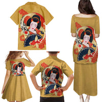 Japanese Geisha Koi Fish Family Matching Puletasi and Hawaiian Shirt Cherry Blossoms Yellow Seigaiha Pattern LT14 - Polynesian Pride