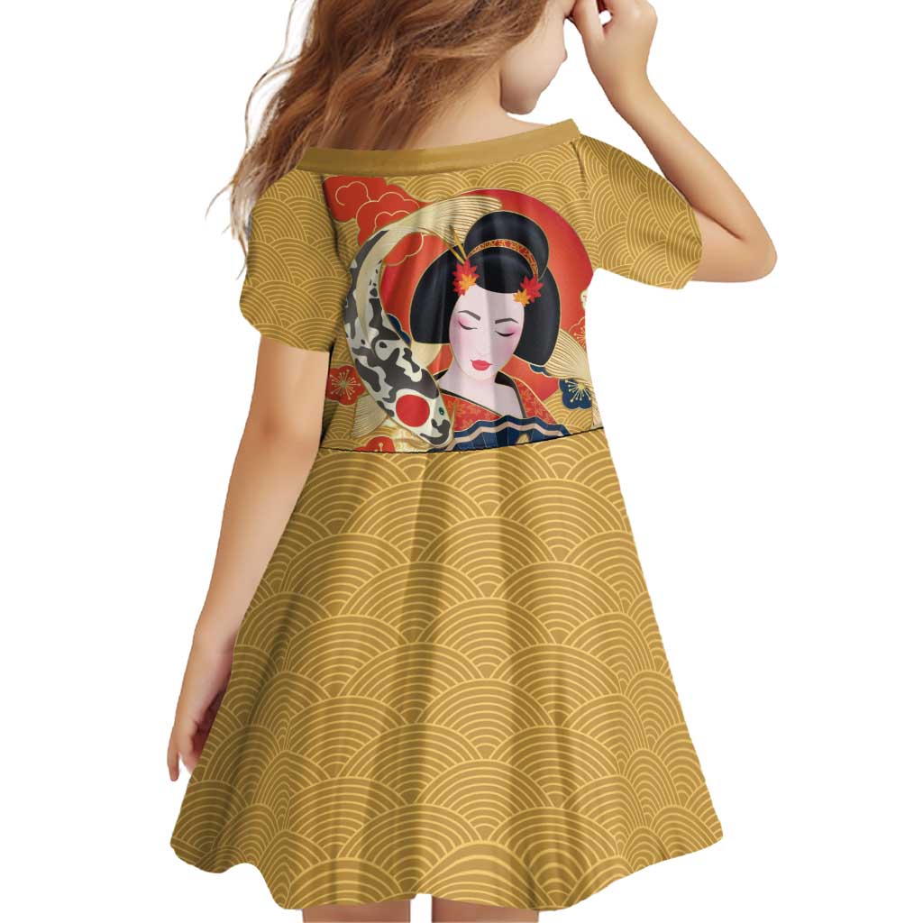 Japanese Geisha Koi Fish Family Matching Tank Maxi Dress and Hawaiian Shirt Cherry Blossoms Yellow Seigaiha Pattern LT14 - Polynesian Pride
