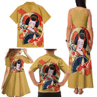 Japanese Geisha Koi Fish Family Matching Tank Maxi Dress and Hawaiian Shirt Cherry Blossoms Yellow Seigaiha Pattern LT14 - Polynesian Pride