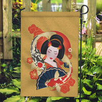 Japanese Geisha Koi Fish Garden Flag Cherry Blossoms Yellow Seigaiha Pattern - Polynesian Pride