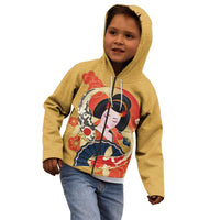 Japanese Geisha Koi Fish Kid Hoodie Cherry Blossoms Yellow Seigaiha Pattern - Polynesian Pride
