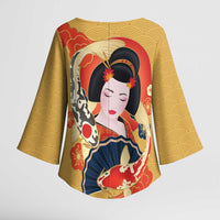 Japanese Geisha Koi Fish Kimono Sleeve Blouse Cherry Blossoms Yellow Seigaiha Pattern - Polynesian Pride