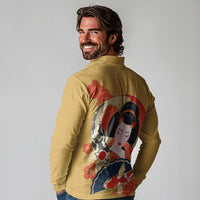 Japanese Geisha Koi Fish Long Sleeve Polo Shirt Cherry Blossoms Yellow Seigaiha Pattern - Polynesian Pride