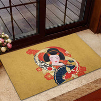 Japanese Geisha Koi Fish Rubber Doormat Cherry Blossoms Yellow Seigaiha Pattern - Polynesian Pride