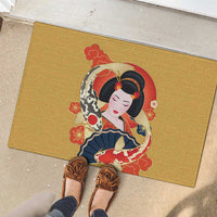 Japanese Geisha Koi Fish Rubber Doormat Cherry Blossoms Yellow Seigaiha Pattern - Polynesian Pride
