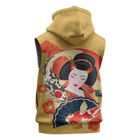 Japanese Geisha Koi Fish Sleeveless Hoodie Cherry Blossoms Yellow Seigaiha Pattern - Polynesian Pride
