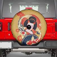 Japanese Geisha Koi Fish Spare Tire Cover Cherry Blossoms Yellow Seigaiha Pattern - Polynesian Pride