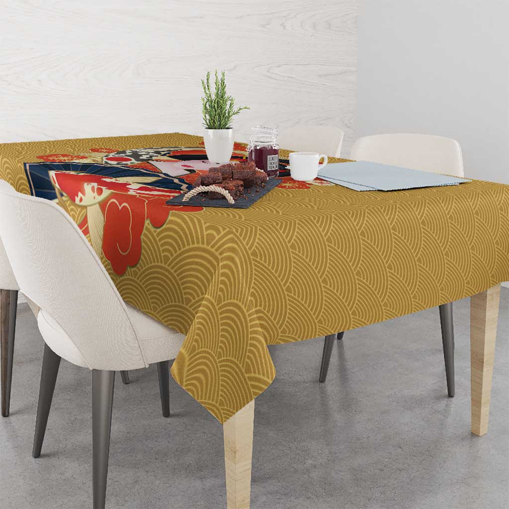 Japanese Geisha Koi Fish Tablecloth Cherry Blossoms Yellow Seigaiha Pattern - Polynesian Pride