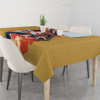 Japanese Geisha Koi Fish Tablecloth Cherry Blossoms Yellow Seigaiha Pattern - Polynesian Pride