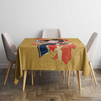 Japanese Geisha Koi Fish Tablecloth Cherry Blossoms Yellow Seigaiha Pattern - Polynesian Pride