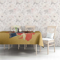 Japanese Geisha Koi Fish Tablecloth Cherry Blossoms Yellow Seigaiha Pattern - Polynesian Pride