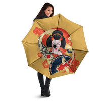 Japanese Geisha Koi Fish Umbrella Cherry Blossoms Yellow Seigaiha Pattern - Polynesian Pride