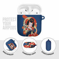 Japanese Geisha Koi Fish AirPods Case Cherry Blossoms Blue Seigaiha Pattern - Polynesian Pride