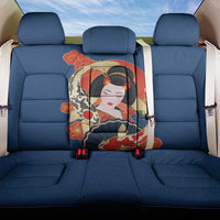 Japanese Geisha Koi Fish Back Car Seat Cover Cherry Blossoms Blue Seigaiha Pattern - Polynesian Pride