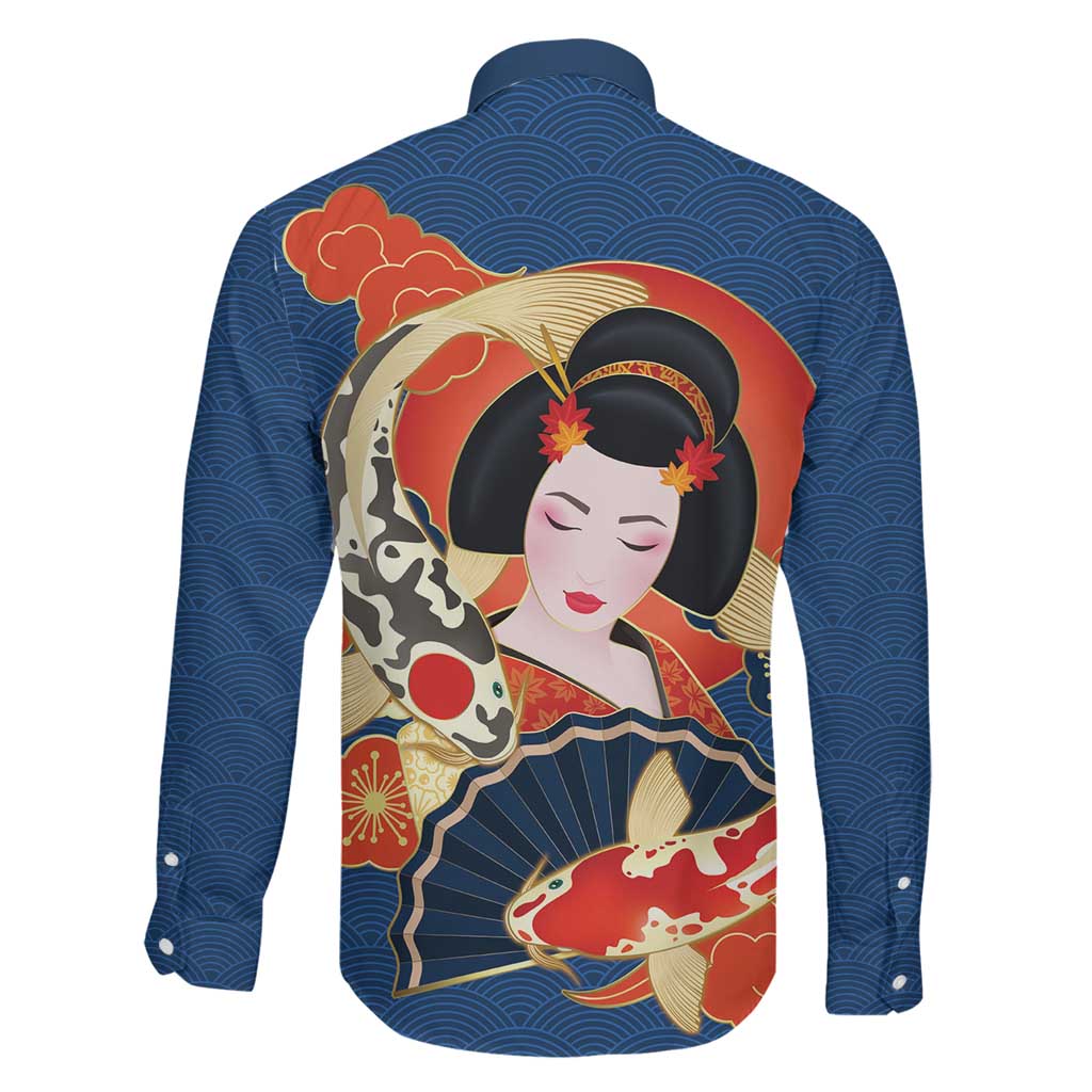 Japanese Geisha Koi Fish Family Matching Tank Maxi Dress and Hawaiian Shirt Cherry Blossoms Blue Seigaiha Pattern LT14 - Polynesian Pride