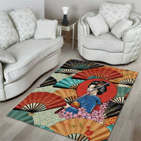 Japanese Geisha Katana Area Rug Japan Sensu Seigaiha Pattern - Polynesian Pride