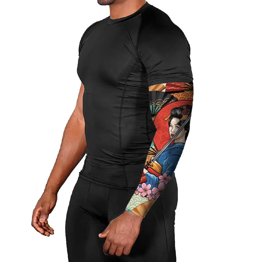 Japanese Geisha Katana Arm Sleeves Japan Sensu Seigaiha Pattern - Polynesian Pride