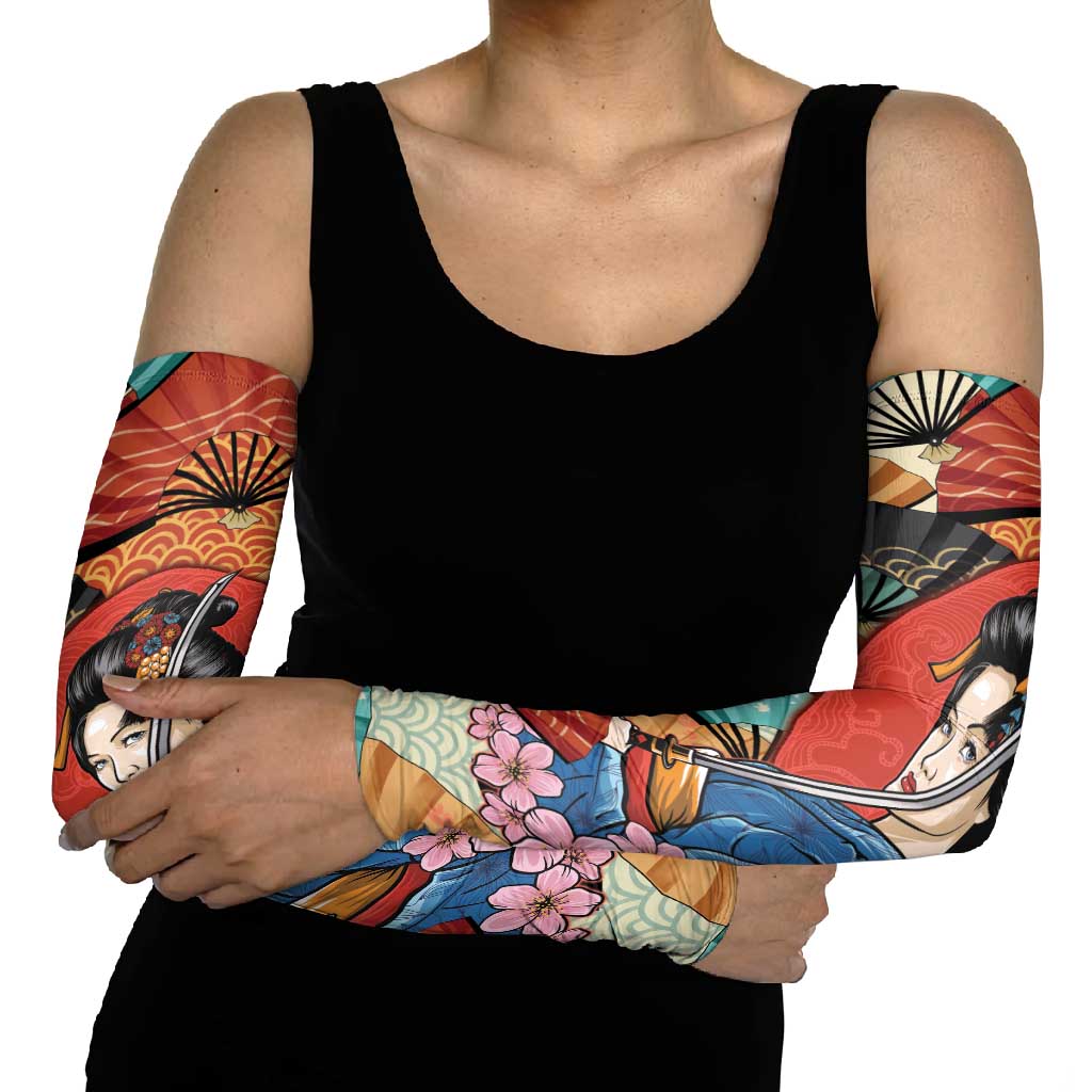 Japanese Geisha Katana Arm Sleeves Japan Sensu Seigaiha Pattern - Polynesian Pride
