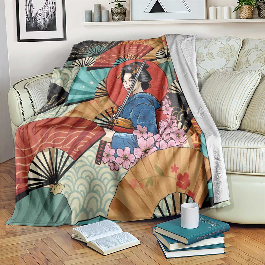 Japanese Geisha Katana Blanket Japan Sensu Seigaiha Pattern - Polynesian Pride