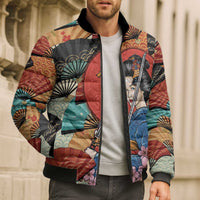 Japanese Geisha Katana Bomber Puffer Jacket Japan Sensu Seigaiha Pattern - Polynesian Pride
