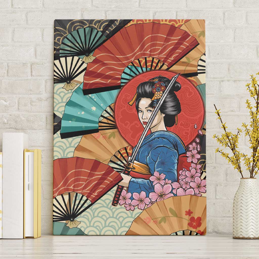 Japanese Geisha Katana Canvas Wall Art Japan Sensu Seigaiha Pattern - Polynesian Pride