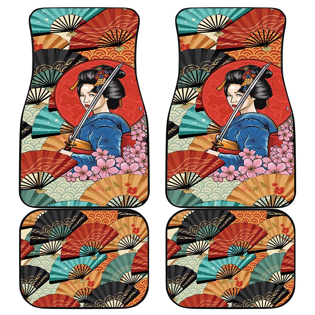 Japanese Geisha Katana Car Mats Japan Sensu Seigaiha Pattern - Polynesian Pride