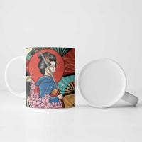 Japanese Geisha Katana Ceramic Mug Japan Sensu Seigaiha Pattern - Polynesian Pride