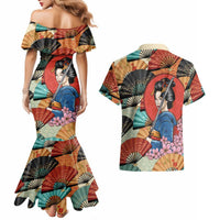 Japanese Geisha Katana Couples Matching Mermaid Dress and Hawaiian Shirt Japan Sensu Seigaiha Pattern LT14 - Polynesian Pride
