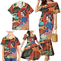 Japanese Geisha Katana Family Matching Mermaid Dress and Hawaiian Shirt Japan Sensu Seigaiha Pattern LT14 - Polynesian Pride