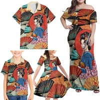 Japanese Geisha Katana Family Matching Off Shoulder Maxi Dress and Hawaiian Shirt Japan Sensu Seigaiha Pattern LT14 - Polynesian Pride