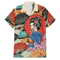 Japanese Geisha Katana Family Matching Off Shoulder Maxi Dress and Hawaiian Shirt Japan Sensu Seigaiha Pattern LT14 Dad's Shirt - Short Sleeve Multicolor - Polynesian Pride