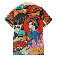 Japanese Geisha Katana Family Matching Off Shoulder Maxi Dress and Hawaiian Shirt Japan Sensu Seigaiha Pattern LT14 - Polynesian Pride