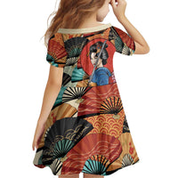 Japanese Geisha Katana Family Matching Off Shoulder Short Dress and Hawaiian Shirt Japan Sensu Seigaiha Pattern LT14 - Polynesian Pride