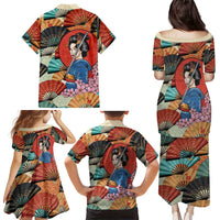 Japanese Geisha Katana Family Matching Puletasi and Hawaiian Shirt Japan Sensu Seigaiha Pattern LT14 - Polynesian Pride