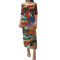 Japanese Geisha Katana Family Matching Puletasi and Hawaiian Shirt Japan Sensu Seigaiha Pattern LT14 Mom's Dress Multicolor - Polynesian Pride
